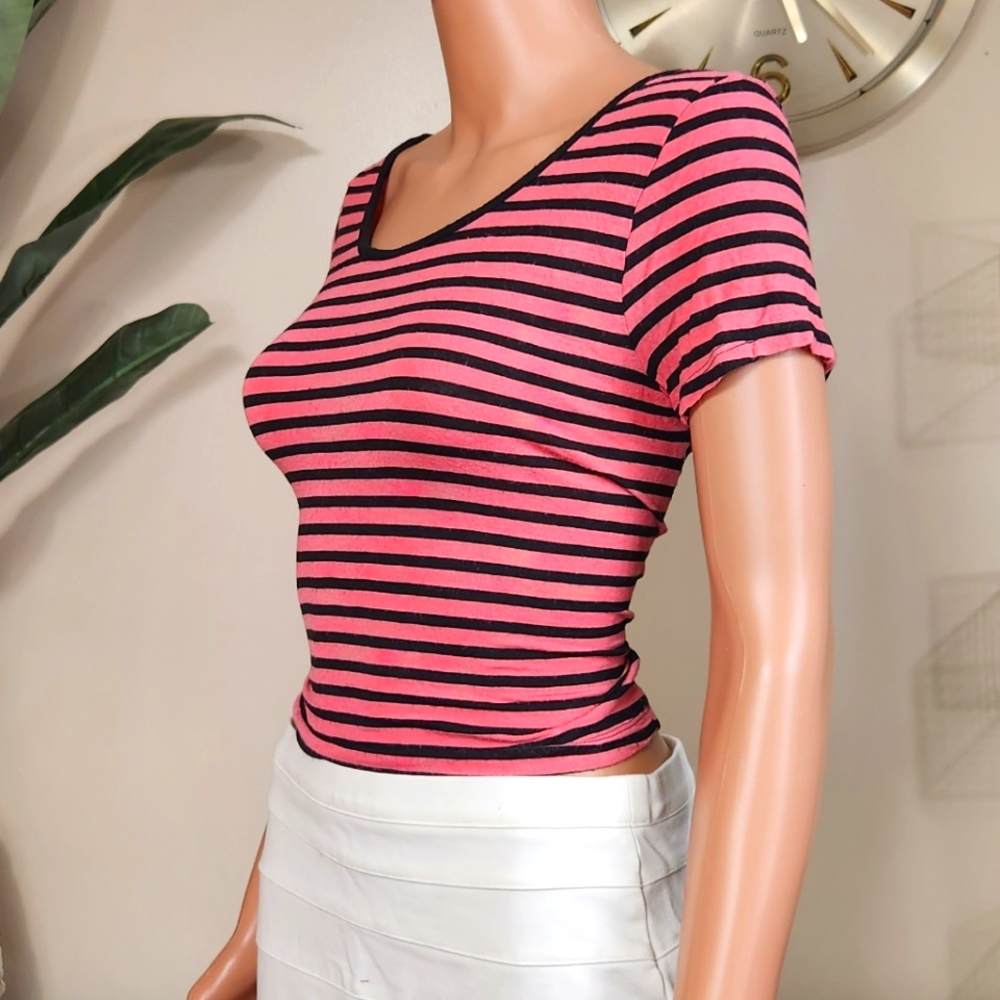 AMERICAN DREAM | L, Black and Pink, Striped Crop Top